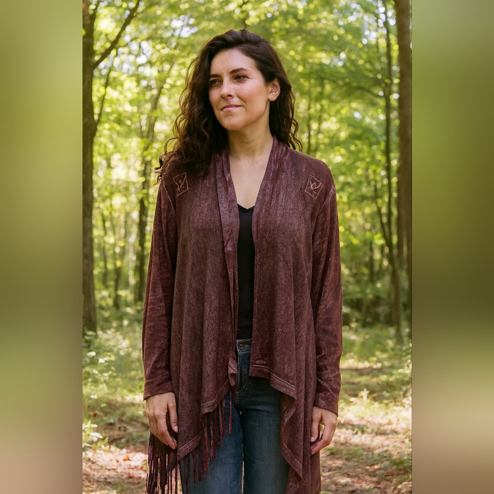 WRANGLER Burgundy western L Cotton Knit 3 In One Cardigan Sweater Duster (#373)